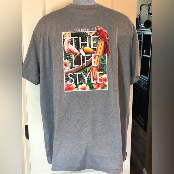 Caribbean short sleeve gray tropical T-shirt.  NWT SIZE XL - Picture 1 of 7